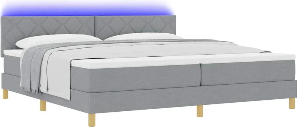 LED Boxspringbett mit Kopfteil Hellgrau 200 x 200 cm Stoff