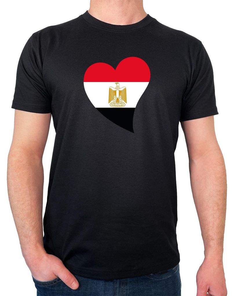Huuraa Herren T-Shirt Ägypten Flagge Herz L Black Bio Baumwolle Fairtrade Herrenshirt Geschenkidee