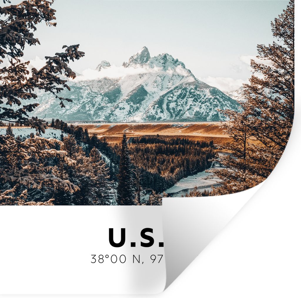 MuchoWow Wandtattoo Wandsticker Wandaufkleber Amerika - Berge - Schnee 30x30 cm Selbstklebend und Repositionierbar - Repositionierbar - Wasser ab...