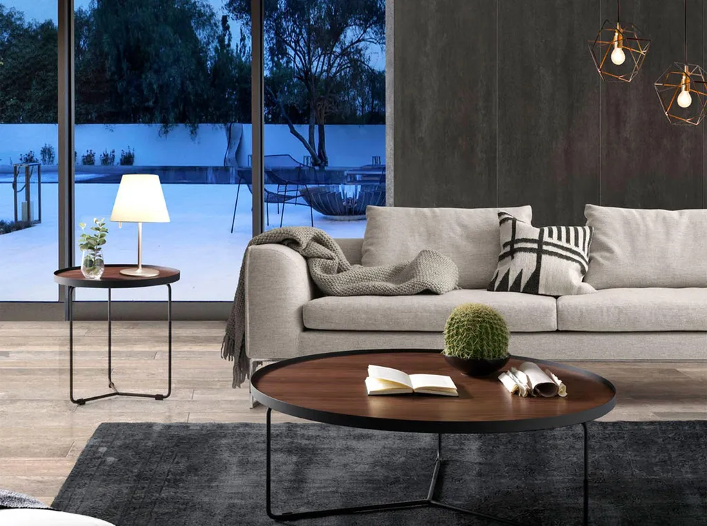 Table d'angle design noyer naturel et structure acier noir 2028