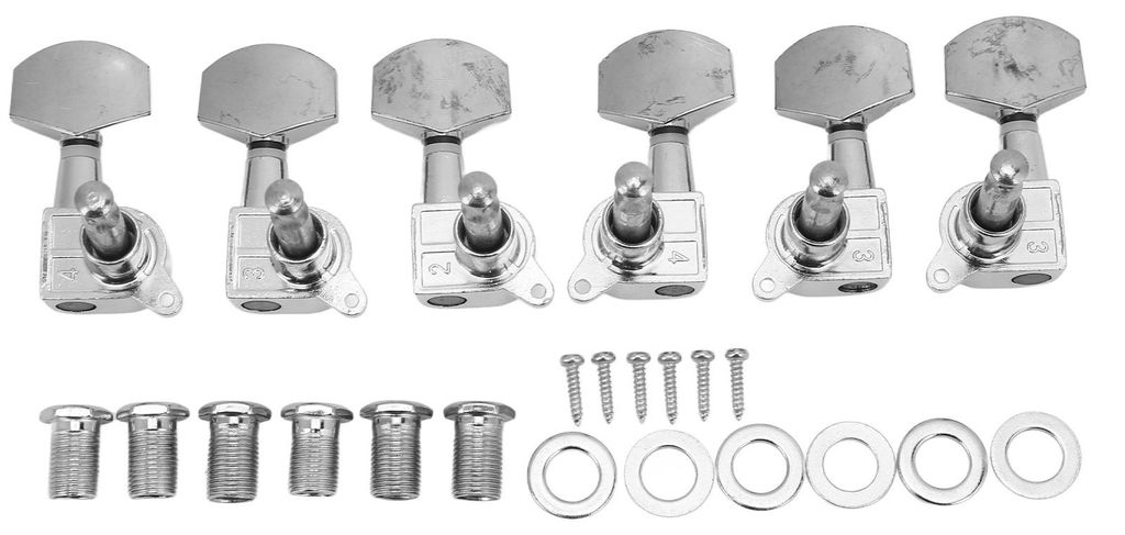 Gitarrensaiten-Stimmwirbel, vollständig geschlossen, Vierkantkopf, mit Schrauben, Muttern und Unterlegscheiben, silberfarben