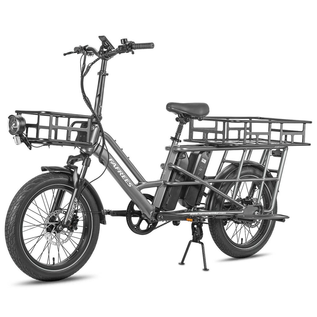 20 Zoll Elektrofahrrad mit Kindersitze Vorderkorb Gepäckträger Longtail Lasten E Bike 24AH 200kg Zuladung CUV City E-Bikes & E-Hollandräder Grau