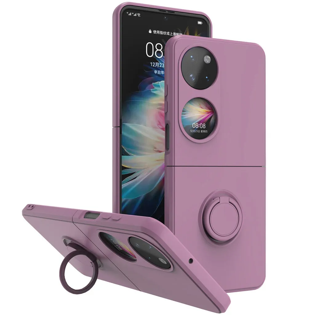 Huawei P50 Pocket Case, con supporto ad anello e stand, resistente ai graffi, custodia in silicone morbido per Huawei P50 Pocket Purple