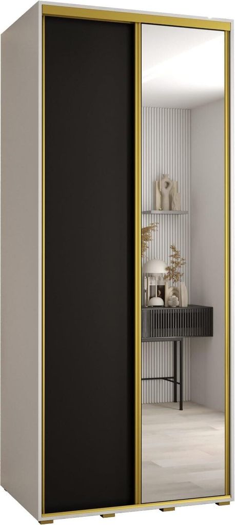 MEBLE KRYSPOL Davos 3 Schrank, zwei Türen - 235,2x100x60 cm - Weiß Schwarz Gold