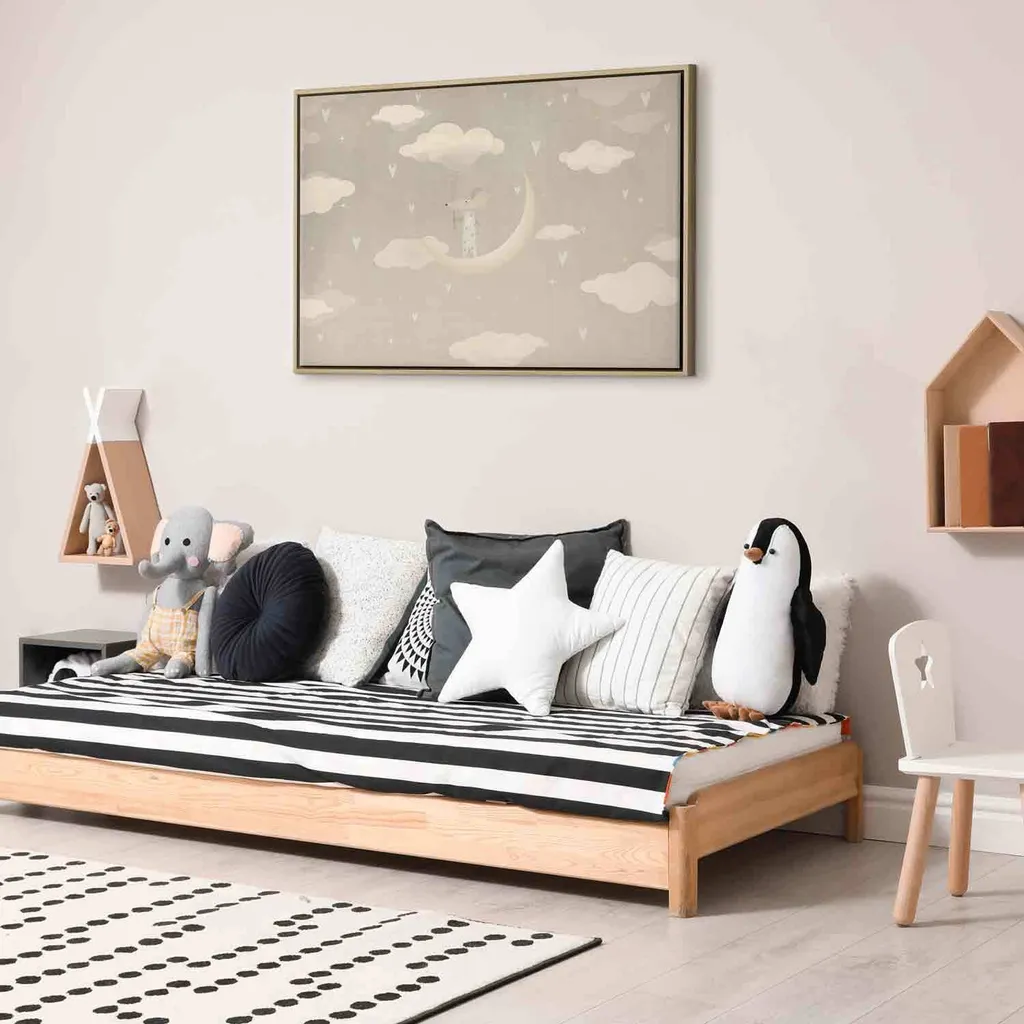 Italienischer Leinwand Leinwandbild - Piccolo conquistatore - Un topolino in pigiama sulla luna tra le nuvole 60x40 cm Für Kinder e-A-10136-b-a - 5