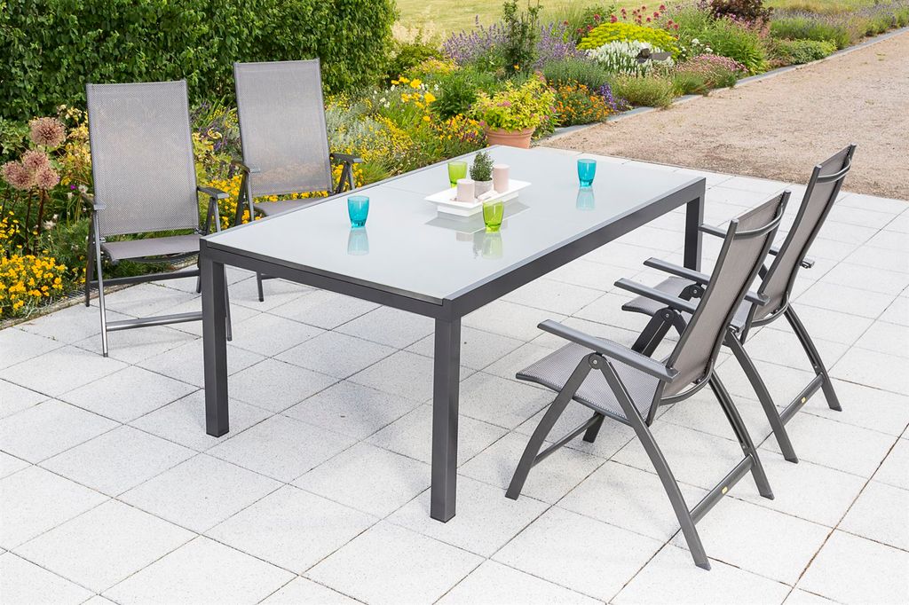 Merxx Gartenmöbelset "Vicenza" 5tlg. mit Semi Ausziehtisch 200/300 x 100 cm - Aluminiumgestell Graphit mit Textilbespannung Diamantbraun
