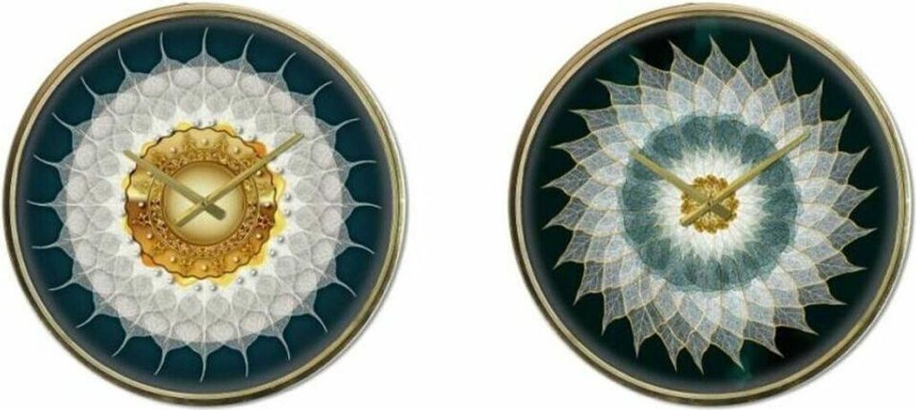 Wanduhr DKD Home Decor Kristall Gold türkis Eisen Moderne (2 Stück) (40 x 6 x 40 cm)