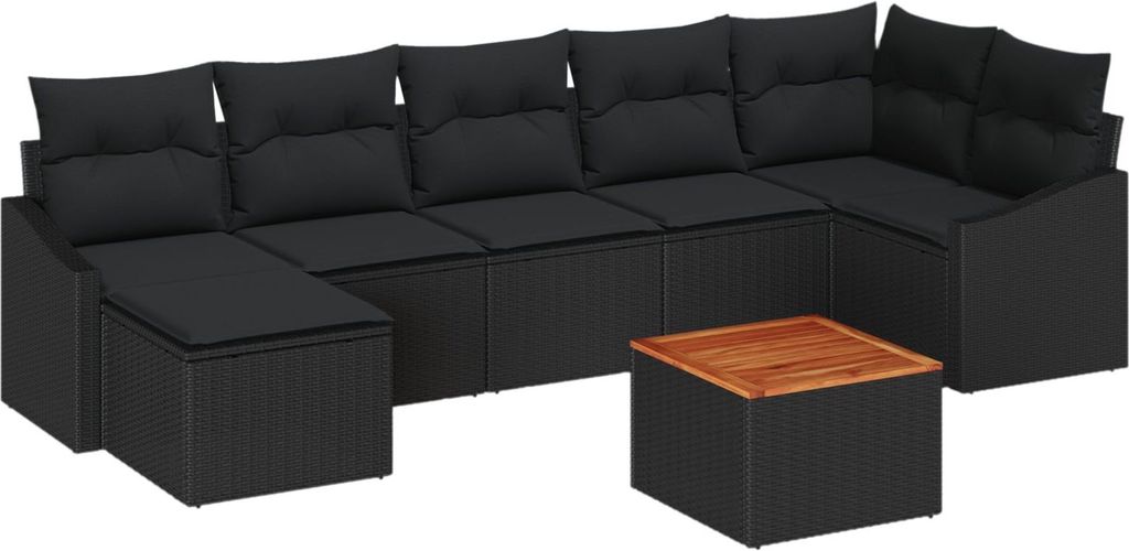 Möbel 8-teilige Garten Sofagarnitur mit Kissen Schwarz Poly Rattan Akazie - Gartensofas 3356532