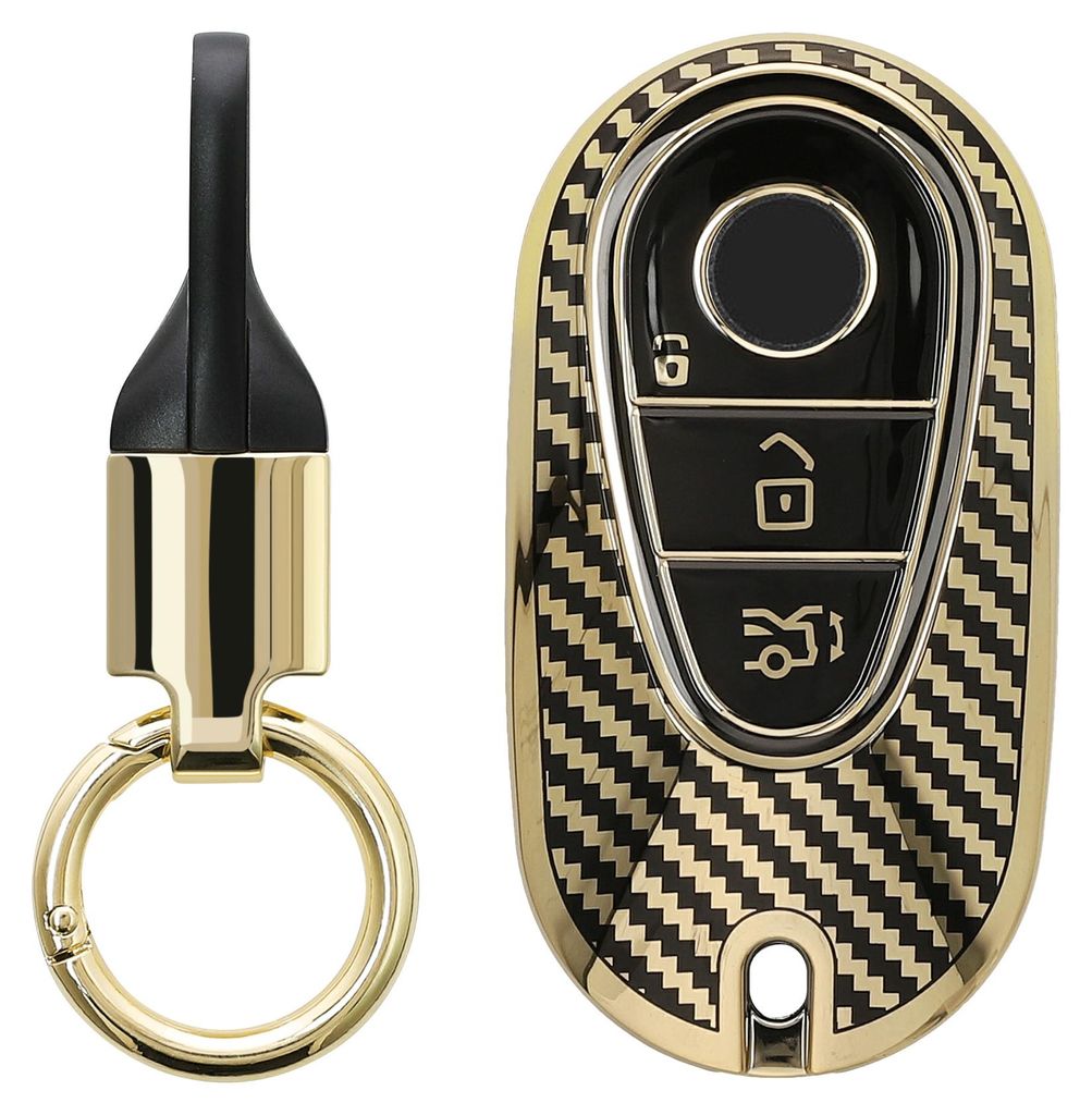 kwmobile Autoschlüssel Hülle kompatibel mit Mercedes Benz 3-Tasten Smart Autoschlüssel Hülle - Schlüsselhülle mit Key Ring Anhänger - Cover ...