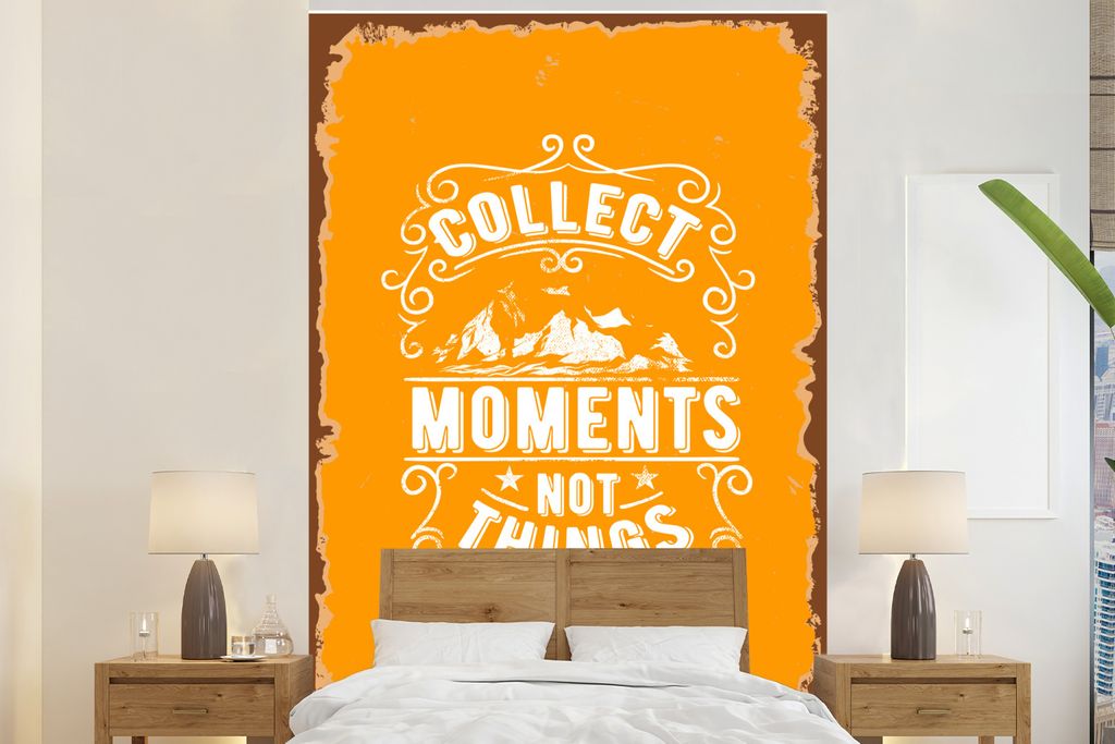 MuchoWow Fototapete für Wohnzimmer oder Schlafzimmer Wandtapete Vinyl Motivtapete Jahrgang - Berg - Text - 200x300 cm - Wanddekorationen