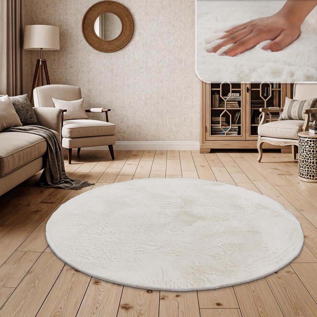 Hochflor Teppich Wohnzimmer Kunstfell Super Soft Einfarbig Grösse 200 cm Rund