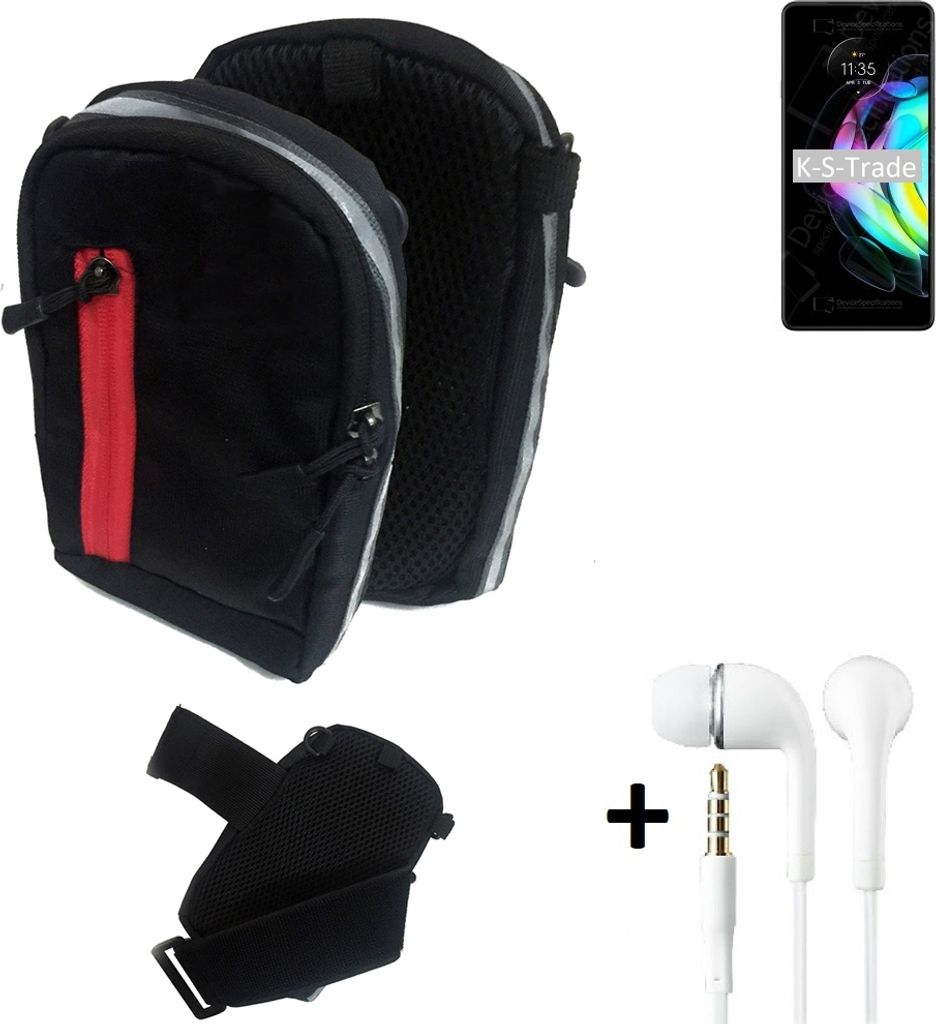 K-S-Trade Outdoor Gürteltasche Holster Umhängetasche + Kopfhörer kompatibel mit Motorola Edge 20 schwarz Handy Tasche Case travelbag Schutzhülle