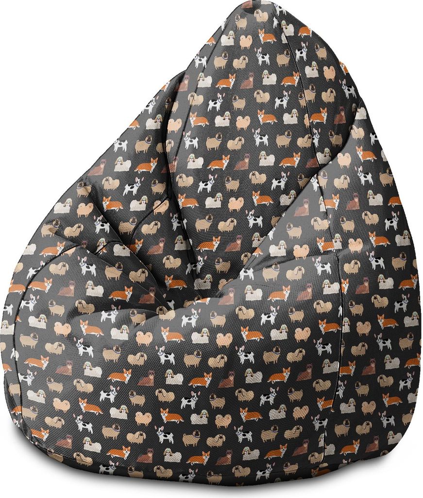 Dreamroots Bean Bag Sitzsack Kinder mit füllung, Bodenkissen Kinder Sitzsack, Sitzsack Kinderzimmer 70x70x105 cm, Black Cartoon Dogs