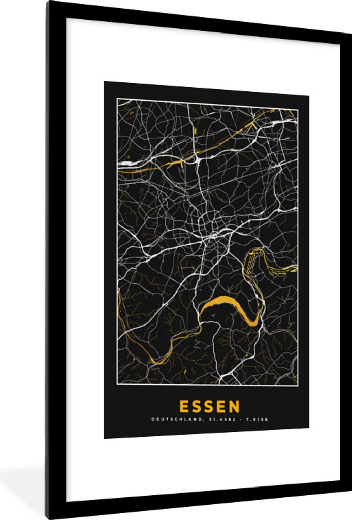 MuchoWow® Gerahmtes Poster Essen - Gold - Stadtplan - Karte Produktbild 