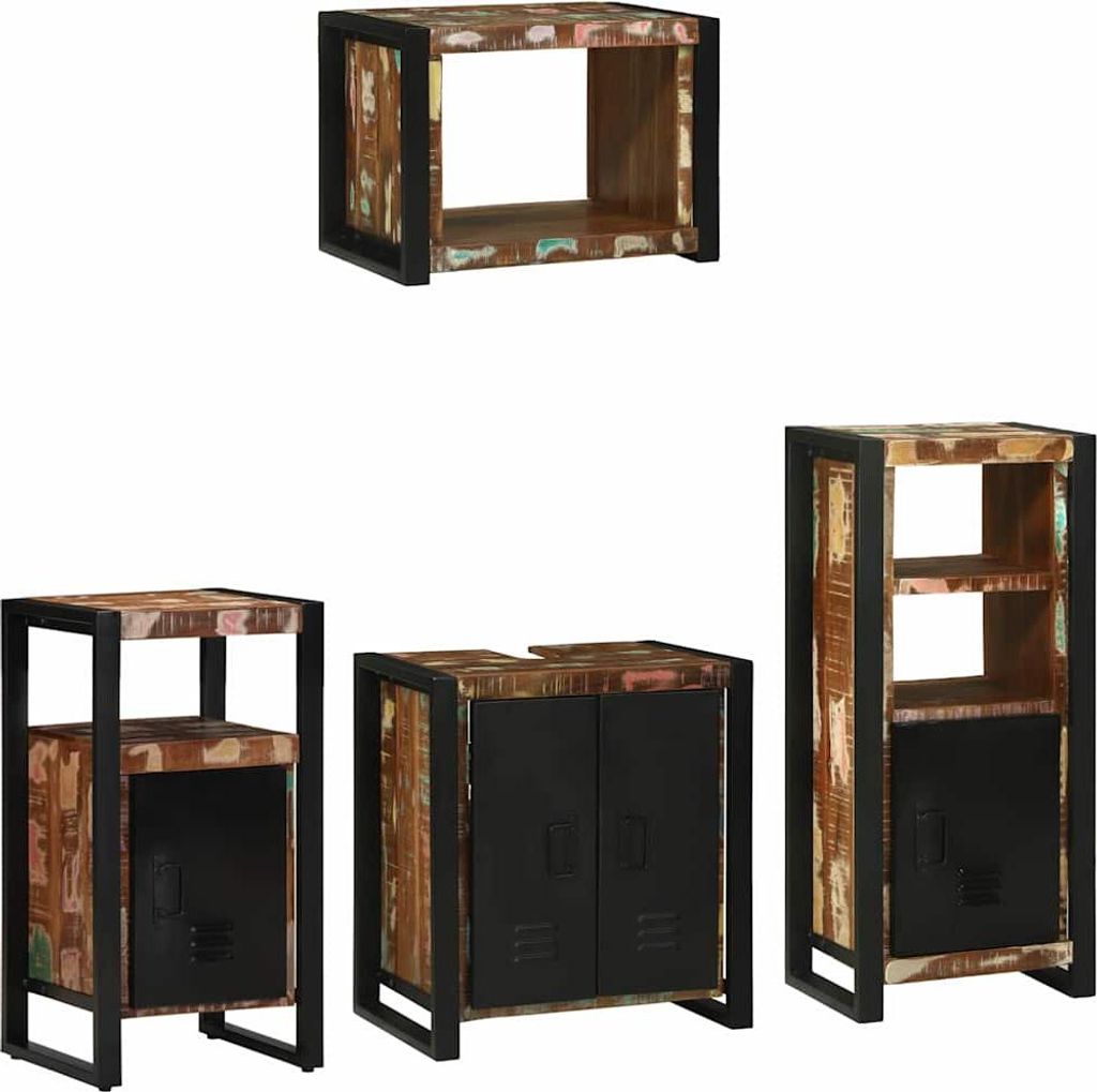 vidaXL Badezimmermöbel-Set mit Regal 4 pcs Massives upgecyceltes Holz