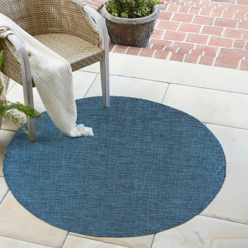 Tapis extérieur bleu rond 120 cm Mazovia : résistant pluie, soleil et moisissure