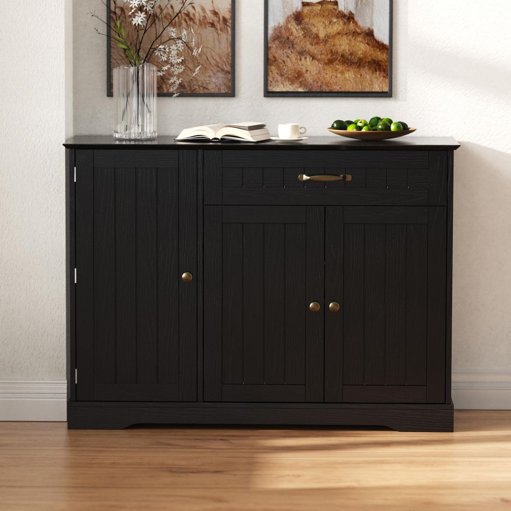 Modernes und elegantes Sideboard mit 3 Türen und einer Schublade, Aufbewahrungsmöbel für Esszimmer, Wohnzimmer und Flur (schwarz)