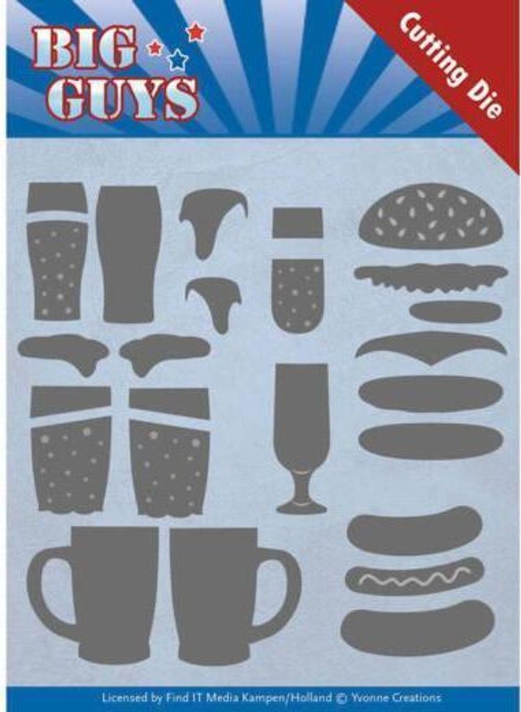 Stanzschablone - Yvonne Creations - Big Guys - Bier, Hamburger, Bratwurst