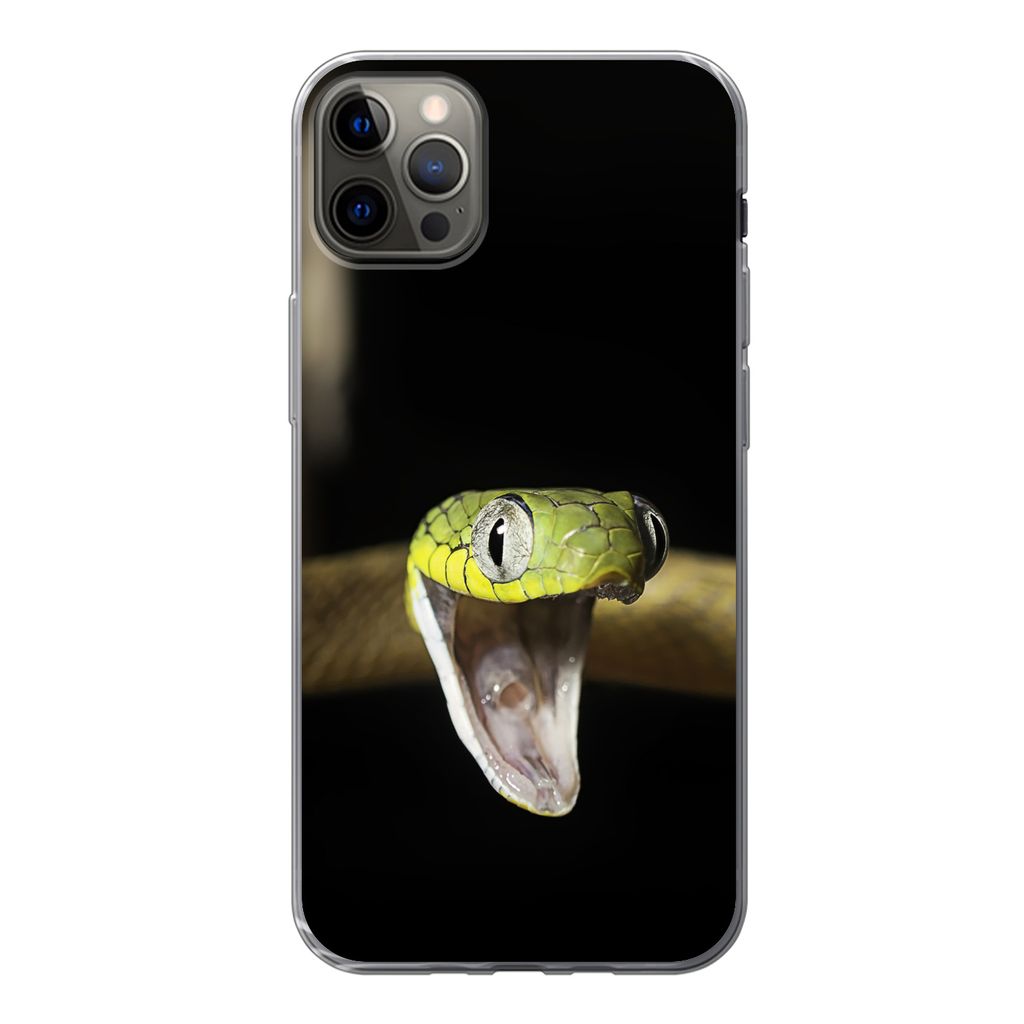 MuchoWow Handyhülle Schutzhülle Hülle für iPhone 13 Pro Max Schlange - Tier - Schwarz Silikon Softcase Handy Hülle - Mobiltelefon