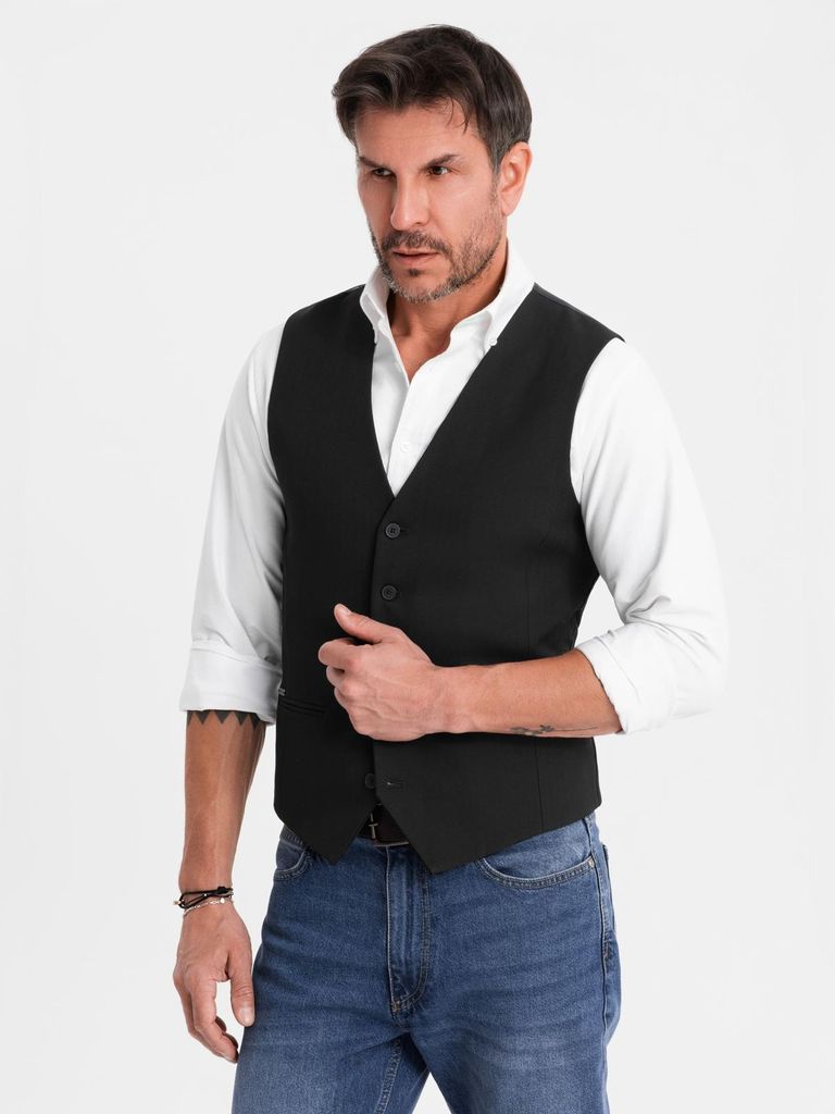 Ombre Clothing Pánská společenská vesta Gundulfo černá L Obrázek produktu 