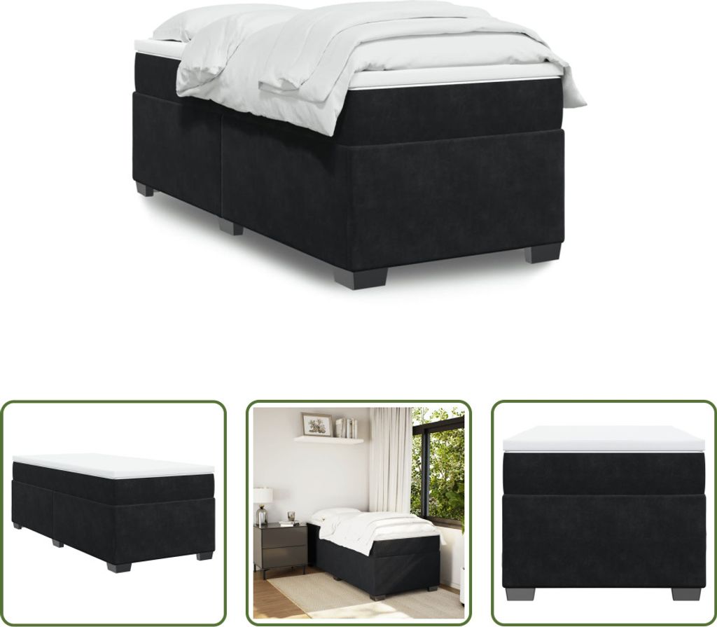 The Living Store Boxspringbett mit Matratze Schwarz 80x200 cm Samt