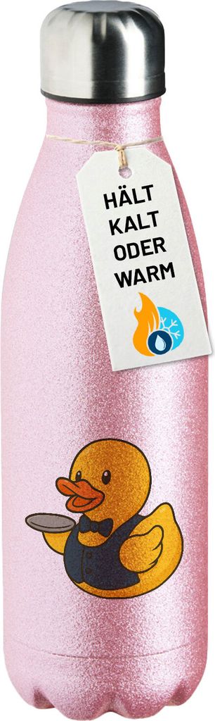Huuraa Trinkflasche Quietscheente Gastronomie Comic Gummiente 500ml Pink Edelstahl Wasserflasche Trinkflasche Geschenkidee