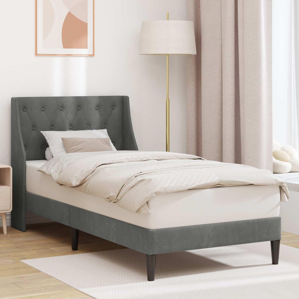 "Neues Produkt" Bettrahmen mit Kopfteil - CLORIS - Bettgestell - Dunkelgrau 90x190 cm Samt - Modern Betten V2859