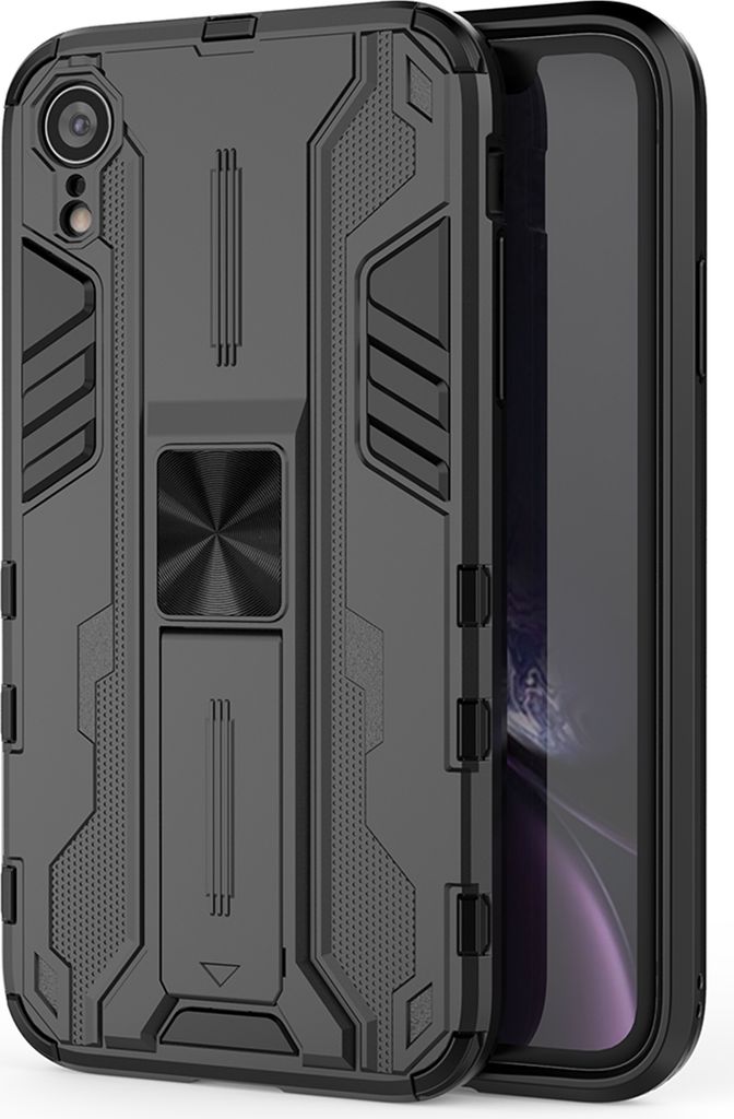 iPhone XR Hülle, Dual Layer PC TPU Bumper Stoßfest Ständer Schutzhülle für iPhone XR Schwarz