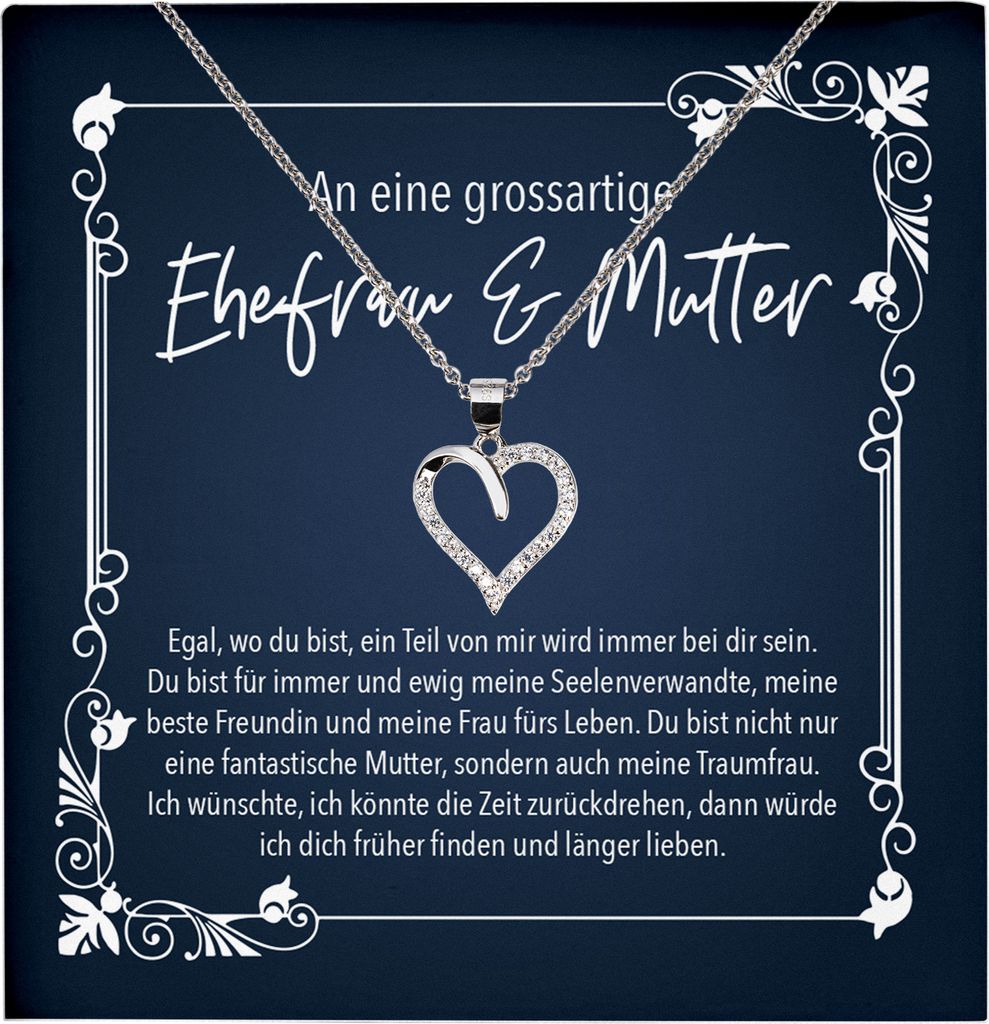 22Feels Echt Silber Halskette - Geschenk Ehefrau und Mutter Frauen Schmuck Set Hochzeitstag Valentinstag für Sie Geburtstag - Herz Anhänger, Karte