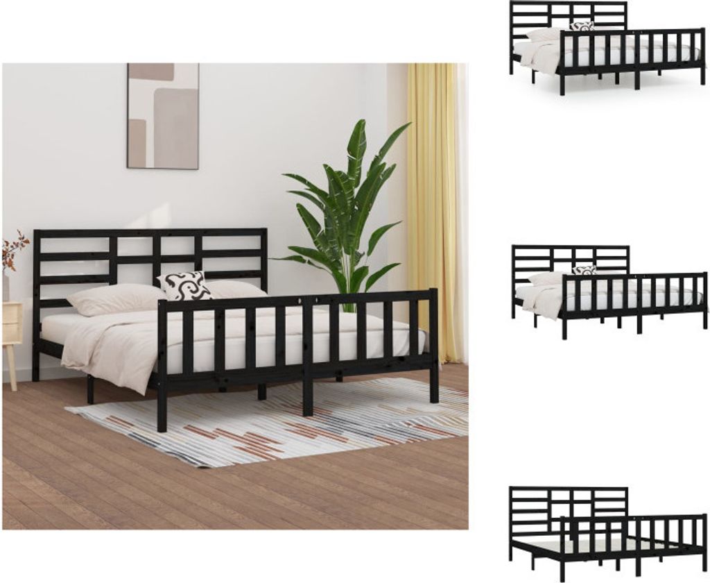 vidaXL Massivholzbett Schwarz Kiefer 200x200 cm - Betten & Bettgestelle