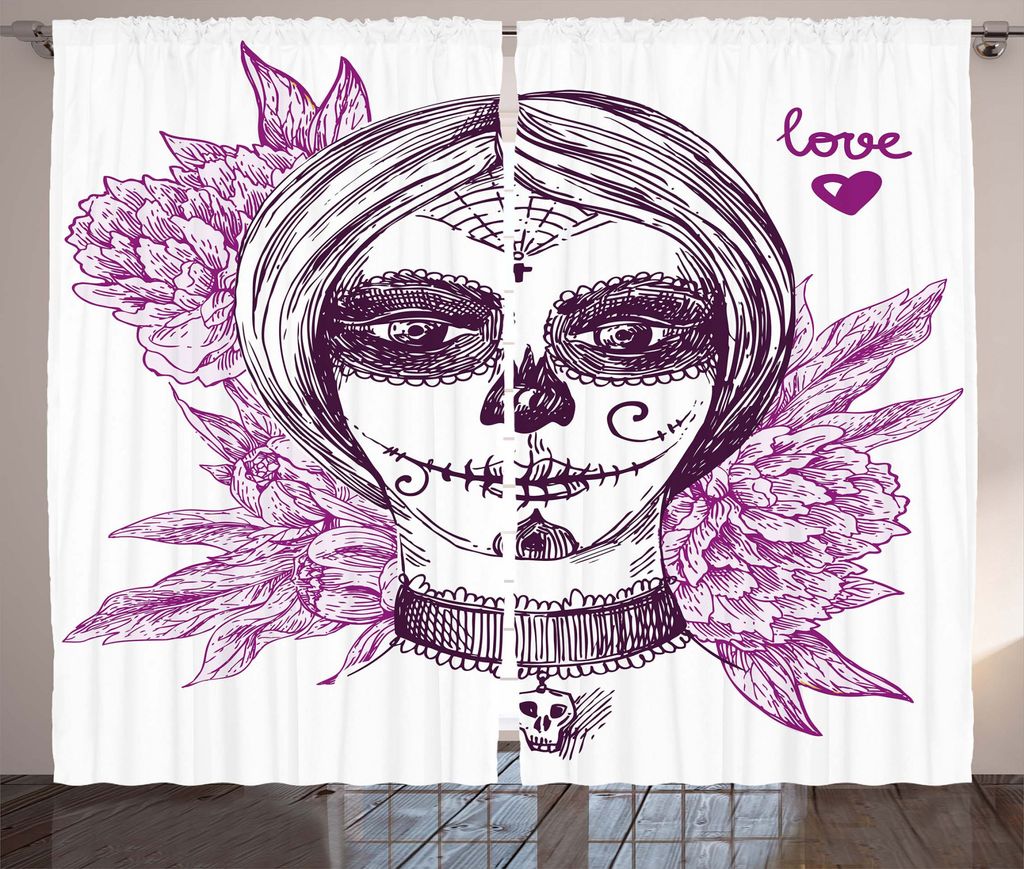 ABAKUHAUS gotisch Rustikaler Vorhang, Vampir Schädel-Gesicht, Wohnzimmer Universalband Gardinen mit Schlaufen und Haken, 280 x 175 cm, Violet Lila...