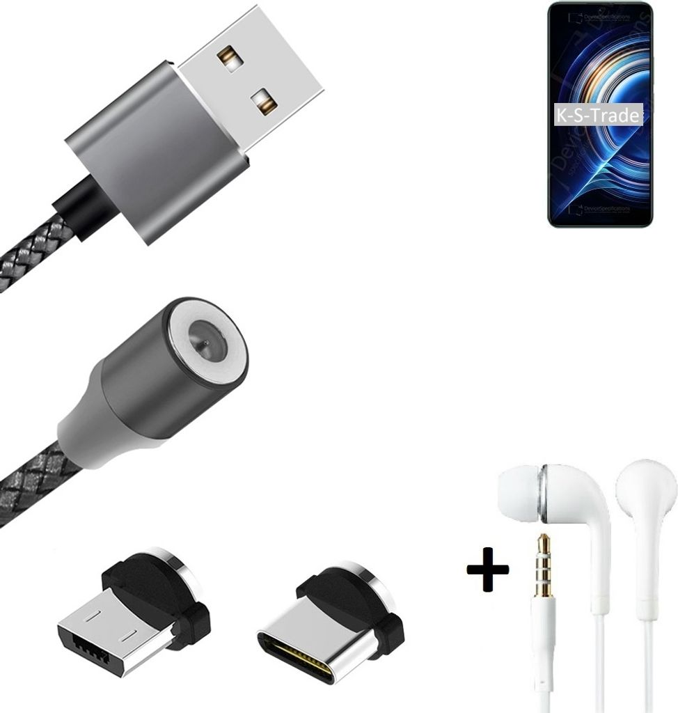 K-S-Trade Hochwertiges Magnet-Lade-kabel Sync-Kabel Daten-Kabel + Kopfhörer kompatibel mit Xiaomi Redmi K50 Pro mit USB-Typ-C-Anschluss und