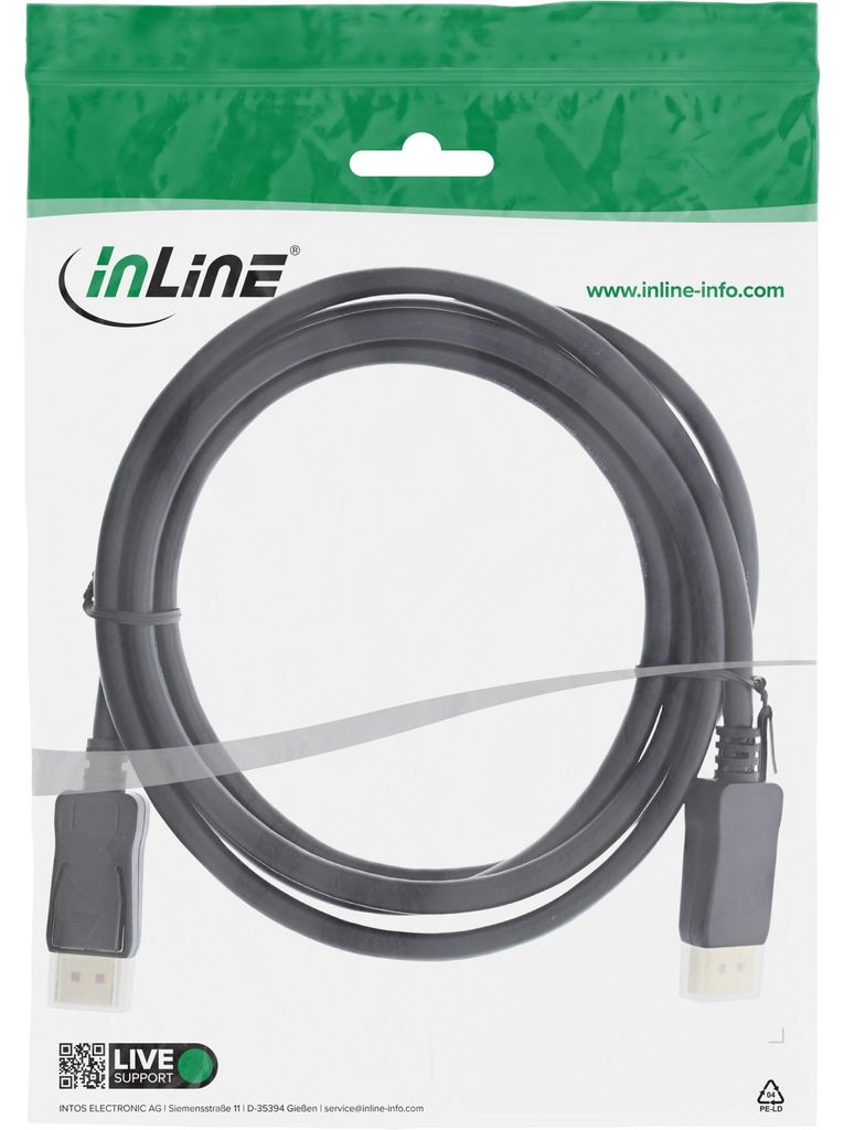 INLINE DisplayPort 1.4 Kabel schwarz vergoldete Kontakte 3m Produktbild 