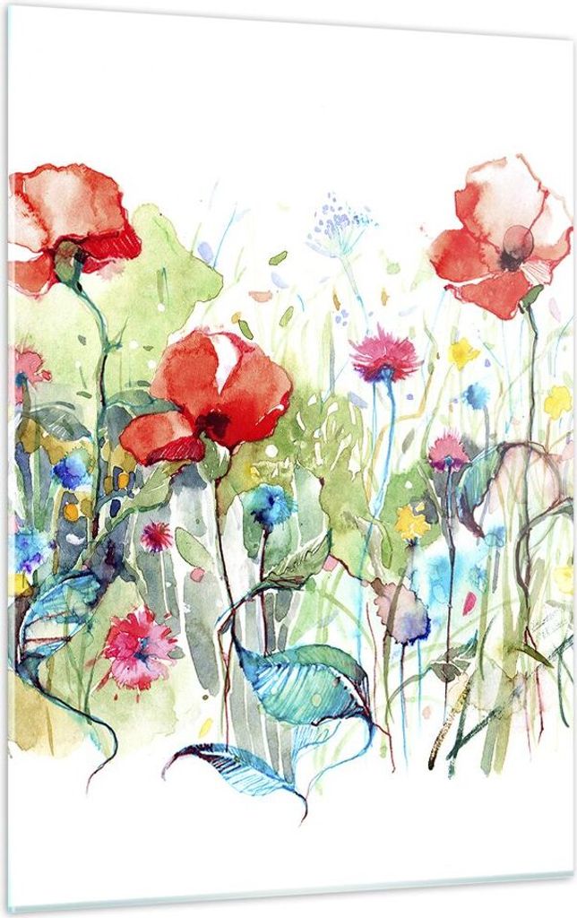 Bilder auf glas - Einteilig - Blumen Wiese Blatt Natur - 50x70cm - Glasbilder - Wandbilder - Bilder - zum Aufhängen bereit - Wanddekoration aus Gl...