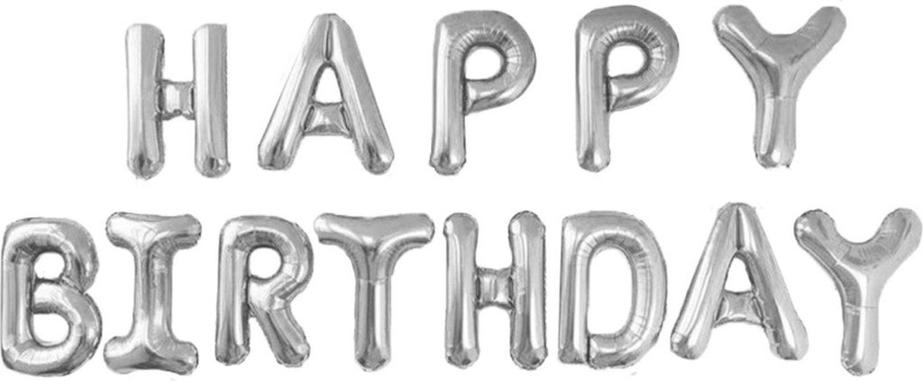 Ballon en plastique Joyeux anniversaire Guirlande, argent, Image du produit 