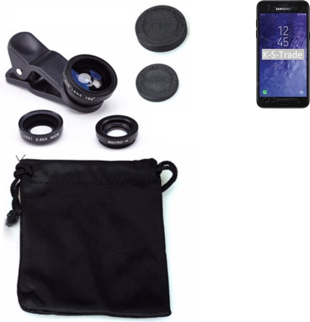 K-S-Trade Smartphone Kamera Linsen Set Kompatibel mit Samsung Galaxy J3 Achieve 3in1 Clip-On Kamera Adapter Macro Weitwinkel FishEye Fischauge