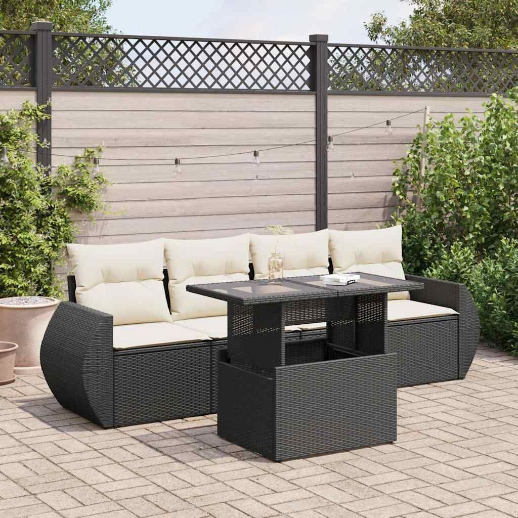 Maison Exclusive - 5-tlg. Garten-Sofagarnitur mit Kissen Schwarz Poly Rattan