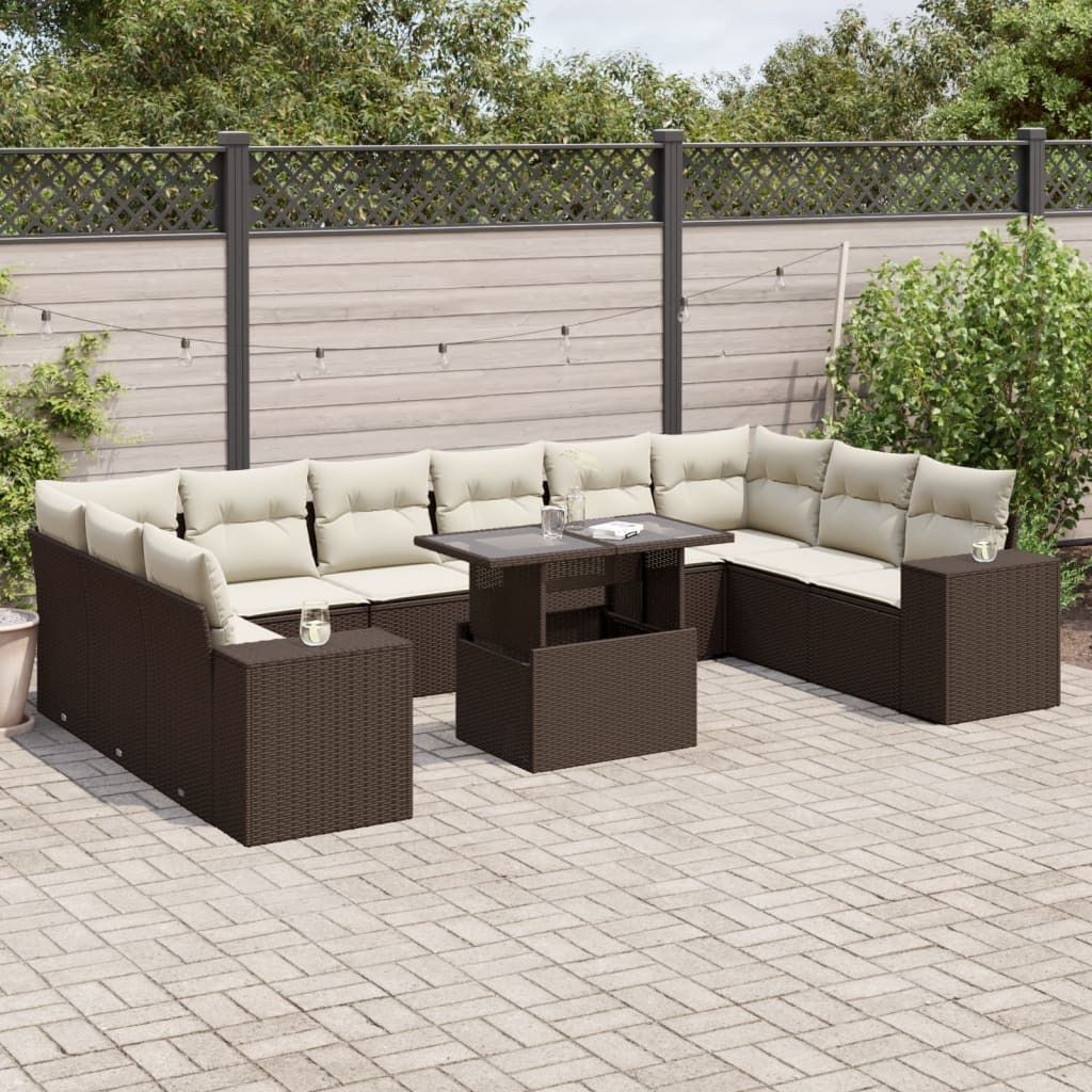 Maison Exclusive - 11-tlg. Garten-Sofagarnitur mit Kissen Braun Poly Rattan