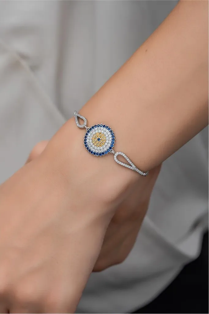 Bracelet rigide Nazar en argent 925 et zirconium brillant pour femmes