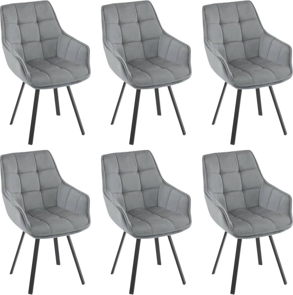 EUGAD 6 x Esszimmerstühle drehbar, bequem modern, mit Metallbeinen, Dunkelgrau
