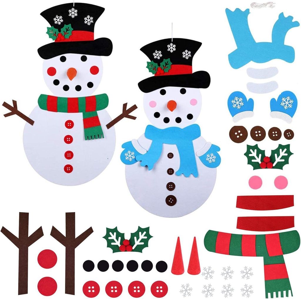 2er Set Dekoratives 32-Teiliges Schneemann Bastelset, Weihnachtsdeko und Kinderspiel - FELTSNOWMAN