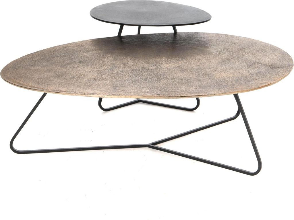 Couchtisch Set Sena Aluminium Bronze Schwarz Eisengestell 121x75x38 60x40x48 cm, Masse:121 cm X 75 cm + 60 cm X 40 cm