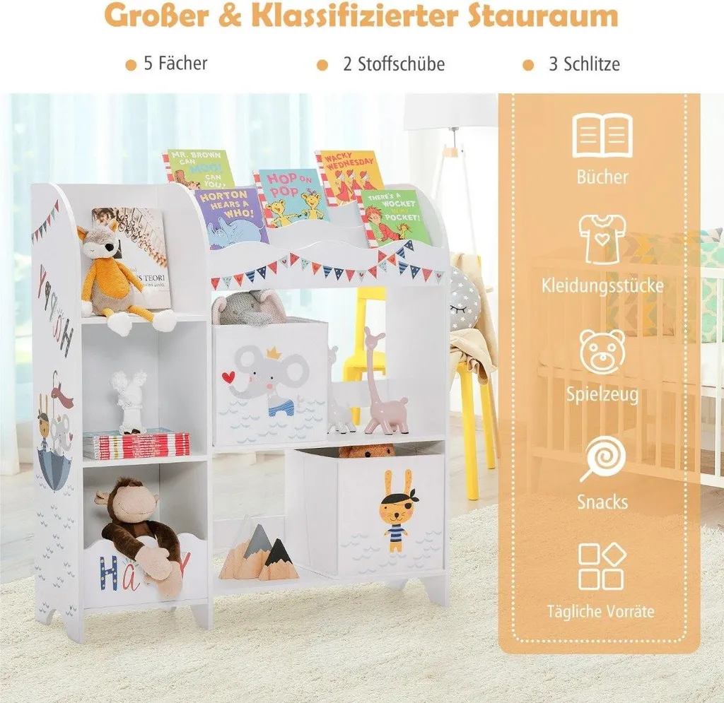 Mobile Organizer Bambini 5 Ripiani + 2 Cassetti Tessuto Minimal - 5