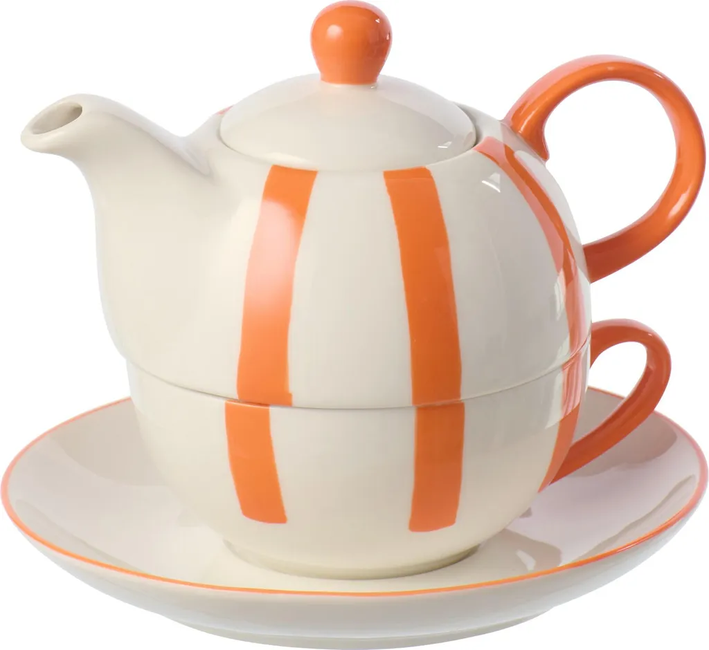 J-Line Théière rayée en porcelaine orange et blanc - Design Belge 1L