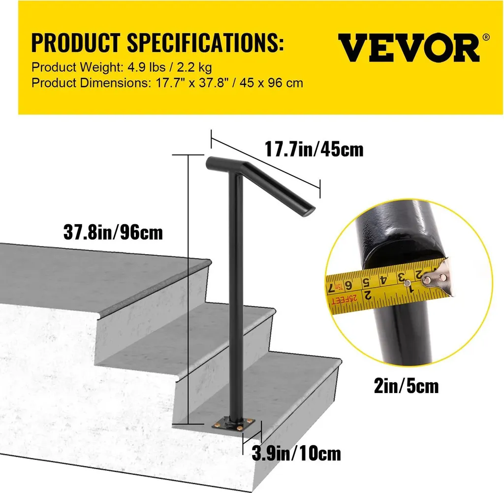 Garde-corps en fer construction robuste type C pour marches d'entrée 1-2