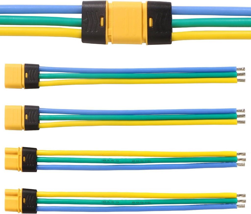 2 Paar MR30 Stecker & Buchsen mit Schutzgehäuse und 18AWG Silikonkabel 100 mm – Hochstrom MR30 Verbinder für LiPo-Akkus, FPV Drohnen, RC Autos