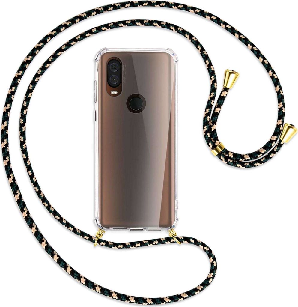 Handykette Backcover-Schutzhülle mit Band (Metall goldfarben) für Motorola One Vision - camouflage