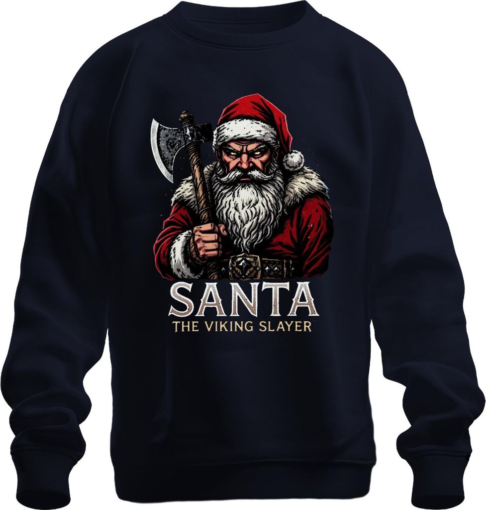 Santa The Viking Slayer Weihnachtsmann Axt düster Geschenk Uni Sweatshirt Pullover, Navy, 3XL