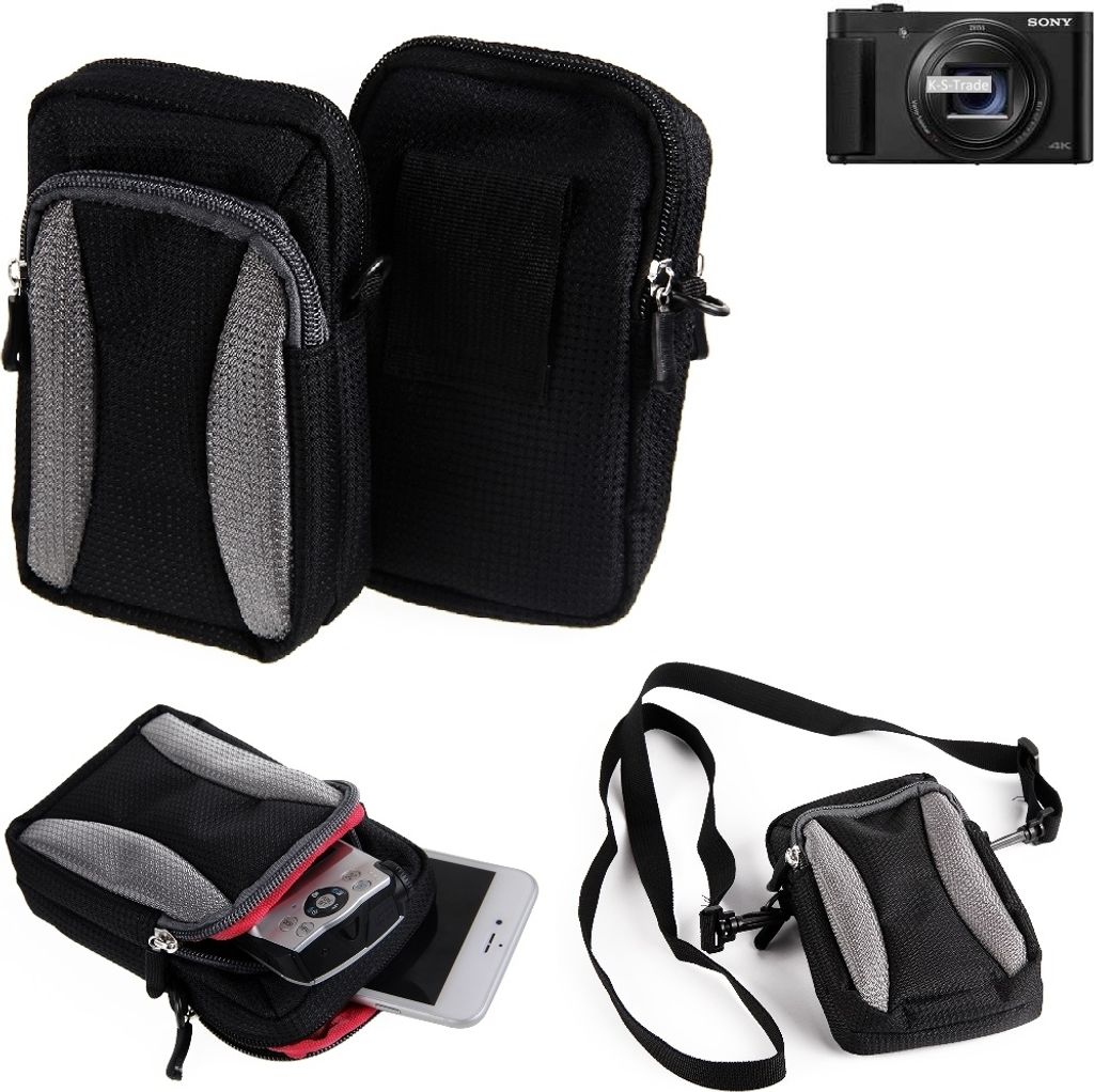 K-S-Trade Fototasche kompatibel mit Sony Cyber-shot DSC-HX99 Gürtel-Tasche Holster Umhänge Tasche Kameratasche, schwarz-grau Brust-Beutel