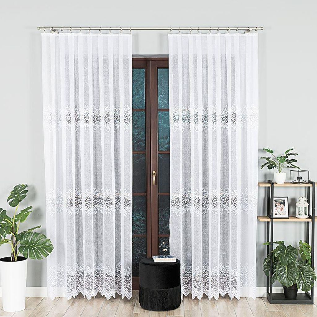 VIOLETTA - Fertiggardine aus Jacquard mit geradem Saum - 200x250 cm - weiß